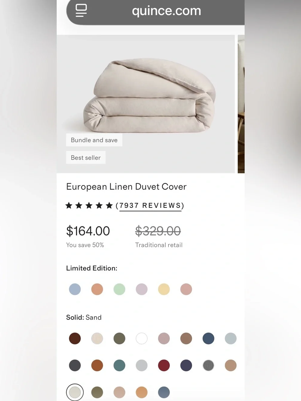 NWOT Quince European 1 Piece Duvet Cover, Full/Queen (Sand)